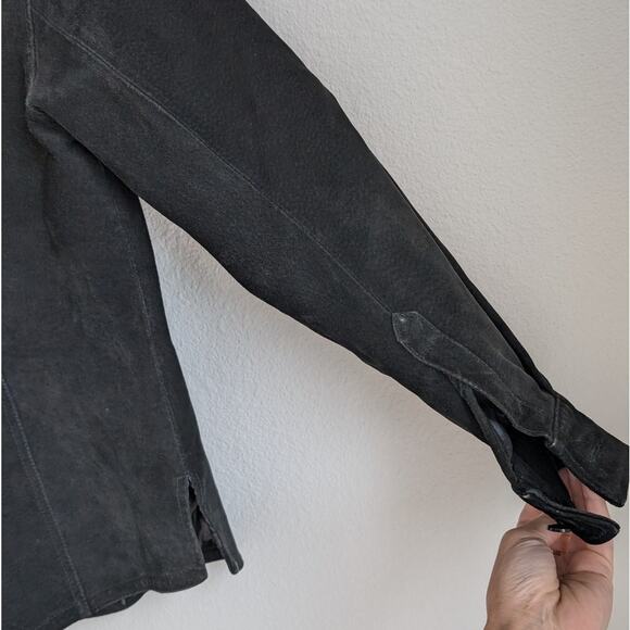 AMI Vintage 80's Black Suede Leather Button Shirt Jacket Shacket, size S - Picture 4 of 9
